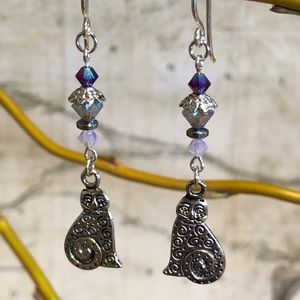 Kitty Cat Earrings - Cat Jewelry, Pink Swarovski